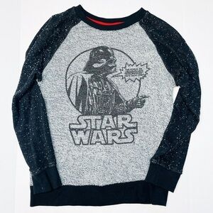 Star Wars Black Gray Darth Vader Raglan Crewneck Pullover Sweatshirt Boys Size M